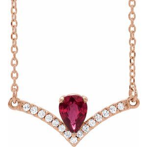 14K Rose Natural Ruby &amp; .06 CTW Natural Diamond 16" Necklace