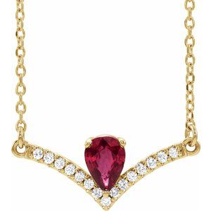 14K Yellow Natural Ruby &amp; .06 CTW Natural Diamond 16" Necklace