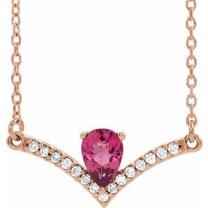14K Rose Natural Pink Tourmaline &amp; .06 CTW Natural Diamond 18" Necklace