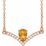 14K Rose Natural Citrine &amp; .06 CTW Natural Diamond 16" Necklace