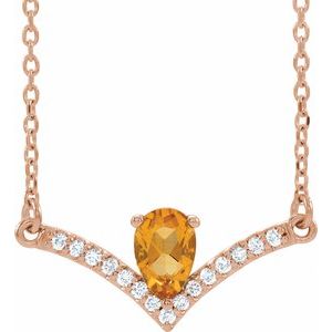 14K Rose Natural Citrine &amp; .06 CTW Natural Diamond 16" Necklace