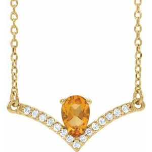 14K Yellow Natural Citrine &amp; .06 CTW Natural Diamond 16" Necklace