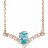 14K Rose Natural Blue Zircon &amp; .06 CTW Natural Diamond 18" Necklace
