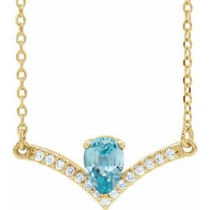 14K Yellow Natural Blue Zircon &amp; .06 CTW Natural Diamond 18" Necklace