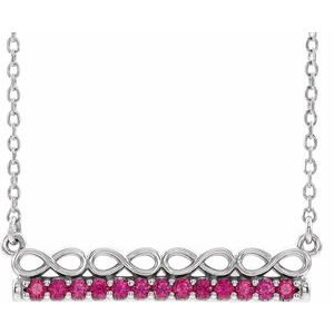 14K White Natural Ruby Infinity-Inspired Bar 16" Necklace