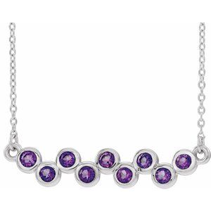 14K White Natural Amethyst Bezel Set Bar 16-18" Necklace