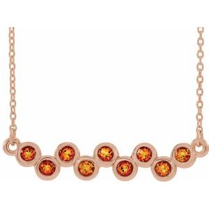 14K Rose Natural Citrine Bezel Set Bar 16-18" Necklace