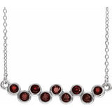 14K White Natural Mozambique Garnet Bezel Set Bar 16-18" Necklace