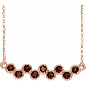 14K Rose Natural Mozambique Garnet Bezel Set Bar 16-18" Necklace
