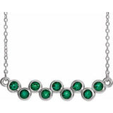 14K White Natural Emerald Bezel Set Bar 16-18" Necklace