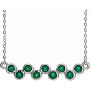 14K White Natural Emerald Bezel Set Bar 16-18" Necklace
