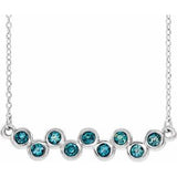 Platinum Natural Aquamarine Bezel Set Bar 16-18" Necklace