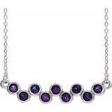 14K White Natural Alexandrite Bezel Set Bar 16-18" Necklace