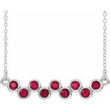 14K White Natural Ruby Bezel Set Bar 16-18" Necklace