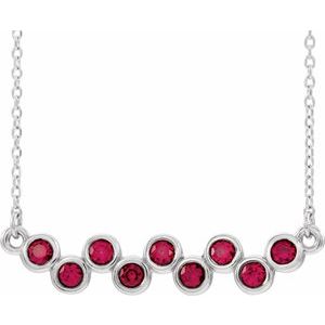 14K White Natural Ruby Bezel Set Bar 16-18" Necklace