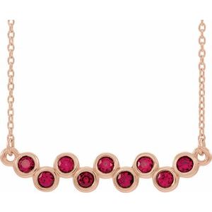 14K Rose Lab-Grown Ruby Bezel Set Bar 16-18" Necklace