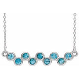 14K White Natural Blue Zircon Bezel Set Bar 16-18" Necklace