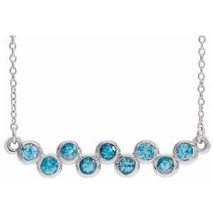 14K White Natural Blue Zircon Bezel Set Bar 16-18" Necklace