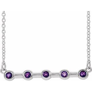 14K White Natural Amethyst Bezel Set Bar 18" Necklace