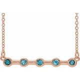 14K Rose Natural Blue Zircon Bezel Set Bar 18" Necklace