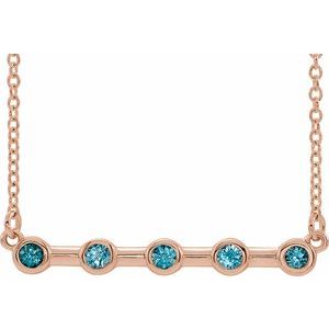 14K Rose Natural Blue Zircon Bezel Set Bar 18" Necklace