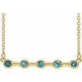 14K Yellow Natural Blue Zircon Bezel Set Bar 18" Necklace