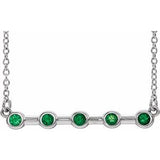 14K White Lab-Grown Emerald Bezel Set Bar 18" Necklace