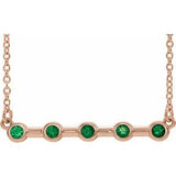 14K Rose Lab-Grown Emerald Bezel Set Bar 18" Necklace