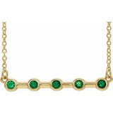14K Yellow Lab-Grown Emerald Bezel-Set Bar 18" Necklace