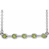 14K White Natural Peridot Bezel Set Bar 16" Necklace