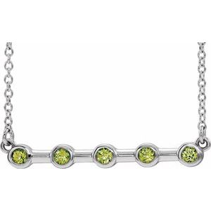 14K White Natural Peridot Bezel Set Bar 18" Necklace