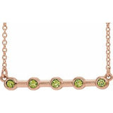 14K Rose Natural Peridot Bezel Set Bar 16" Necklace
