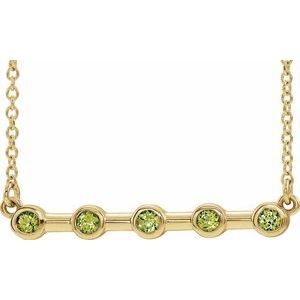 14K Yellow Natural Peridot Bezel Set Bar 18" Necklace