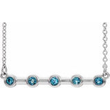 14K White Natural Aquamarine Bezel Set Bar 16" Necklace