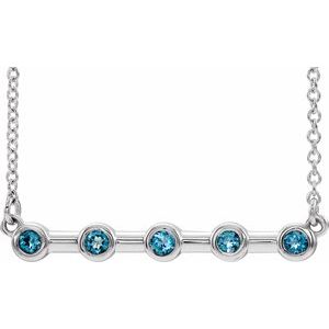 14K White Natural Aquamarine Bezel Set Bar 16" Necklace