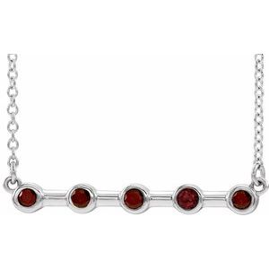 14K White Natural Mozambique Garnet Bezel Set Bar 18" Necklace
