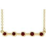 14K Yellow Natural Mozambique Garnet Bezel Set Bar 18" Necklace