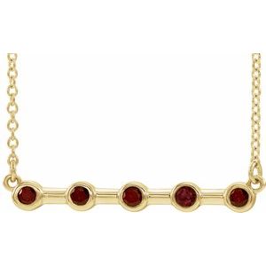 14K Yellow Natural Mozambique Garnet Bezel Set Bar 18" Necklace