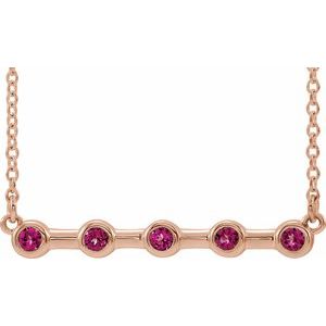 14K Rose Natural Pink Tourmaline Bezel Set Bar 16" Necklace