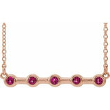 14K Rose Natural Pink Tourmaline Bezel Set Bar 18" Necklace
