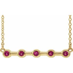 14K Yellow Natural Pink Tourmaline Bezel Set Bar 18" Necklace