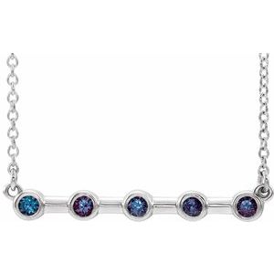 14K White Natural Alexandrite Bezel Set Bar 18" Necklace
