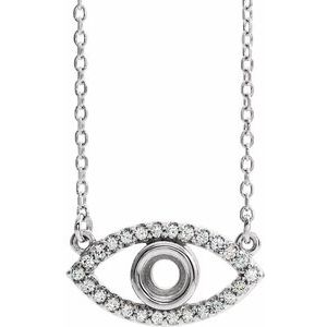 Platinum 3.5 mm Round Natural White Sapphire Semi-Set Evil Eye 18" Necklace