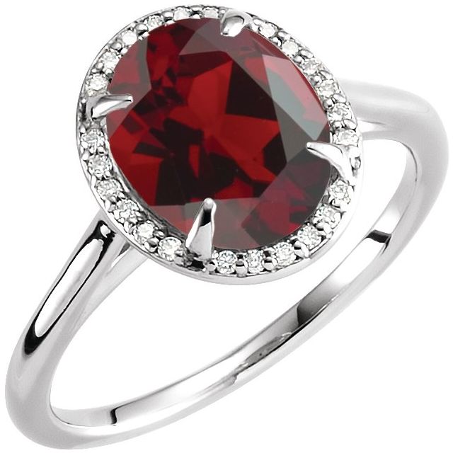 14K White 10x8 mm Natural Mozambique Garnet &amp; .06 CTW Natural Diamond Ring