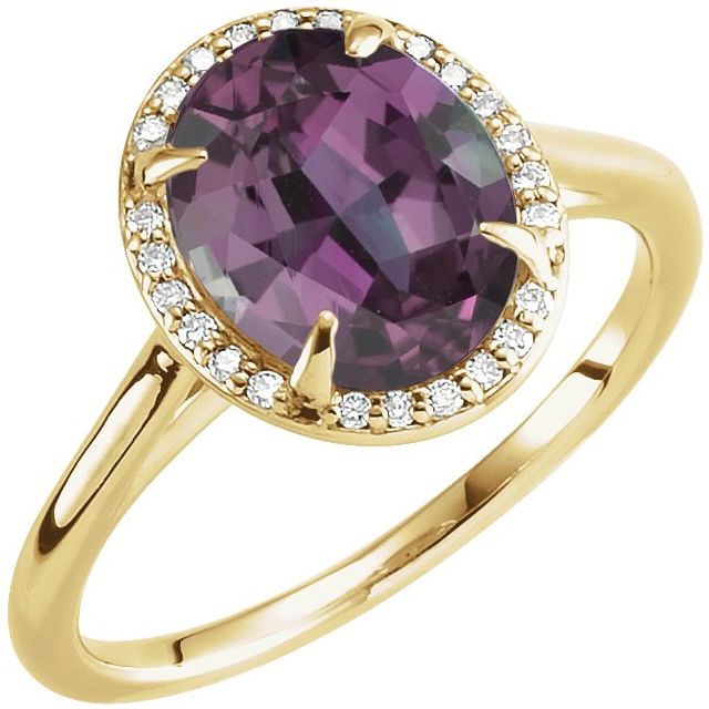 14K Yellow 10x8 mm Lab-Grown Alexandrite &amp; .06 CTW Natural Diamond Ring