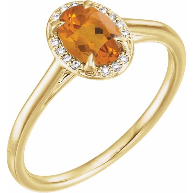 14K Yellow 7x5 mm Natural Citrine &amp; .03 CTW Natural Diamond Ring