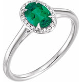 14K White 7x5 mm Lab-Grown Emerald &amp; .03 CTW Natural Diamond Ring