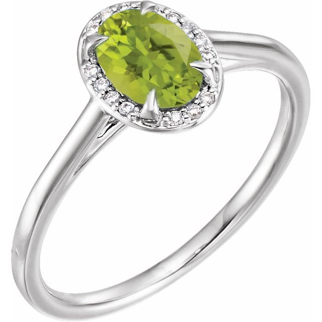 14K White 7x5 mm Natural Peridot &amp; .03 CTW Natural Diamond Ring