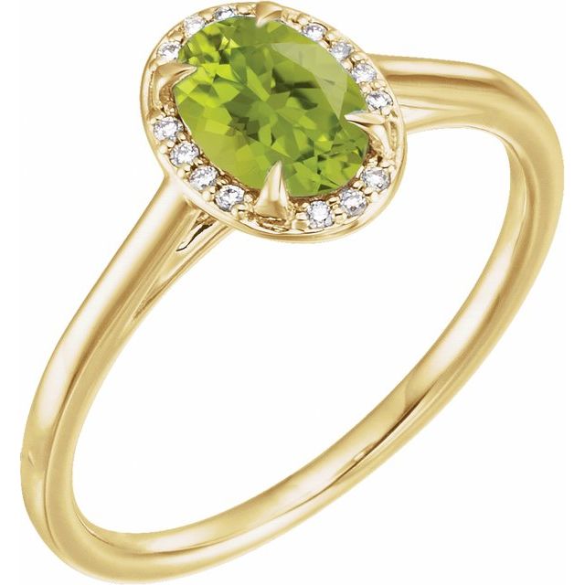 14K Yellow 7x5 mm Natural Peridot &amp; .03 CTW Natural Diamond Ring