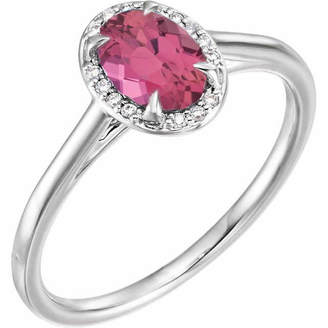 14K White 7x5 mm Natural Pink Tourmaline &amp; .03 CTW Natural Diamond Ring